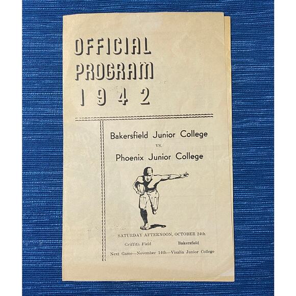 Football Program 1942 Bakersfield College Vs. Phoenix Coca Cola Peacock Dairy Ad - Picture 1 of 3